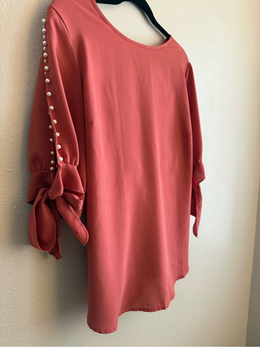SHEIN Coral Pearl-Trim Tie-Cuff Blouse ($6 with bundle)